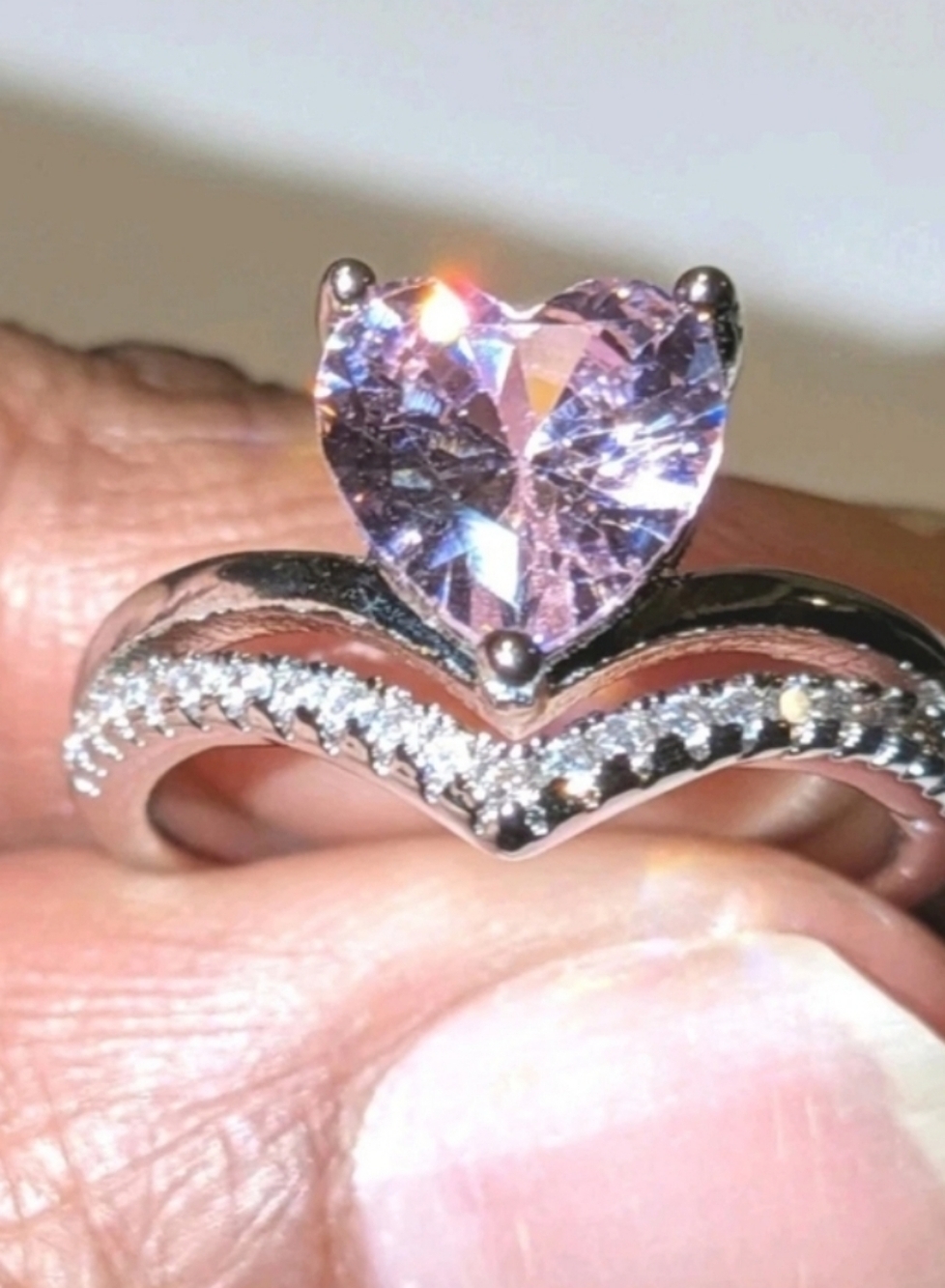 Lab Created Pink Sapphire 3ct HeartCut Women's Engagement Ring White Gold Plated
